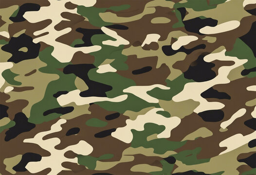 A camouflage pattern with brown, green, and black colors