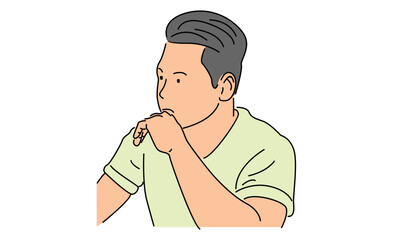 Fototapeta premium line art color of worried man thinking vector illustration