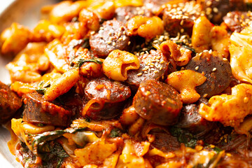 Spicy stir-fried sundae, Korean food 