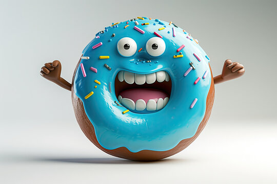 3d cartoon character donut isolated on white background
