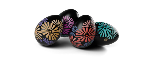 Traditional painted Easter Eggs on a transparent background with shadows 