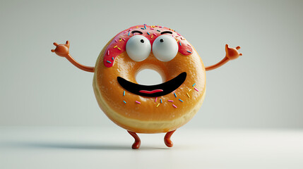 3d cartoon character donut isolated on white background - obrazy, fototapety, plakaty