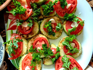 delicious bright vegetable snacks zucchini, tomatoes