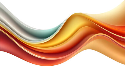 Abstract 3d realistic orange metal shape. Fluid orange and gold wave isolated on white
