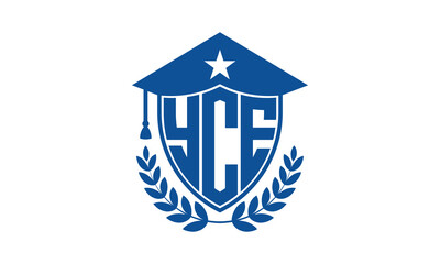 YCE three letter iconic academic logo design vector template. monogram, abstract, school, college, university, graduation cap symbol logo, shield, model, institute, educational, coaching canter, tech