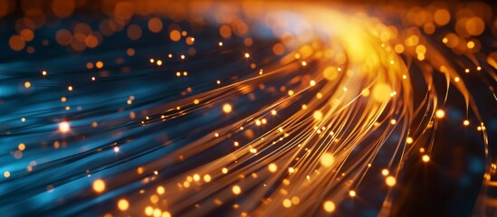 A detailed shot capturing the intricate lights emitting from a fiber optic cable, creating an otherworldly atmosphere reminiscent of astronomical objects in macro photography