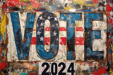Vote 2024 Painted Sign, Contemporary Election Signage, Campaign Artwork
