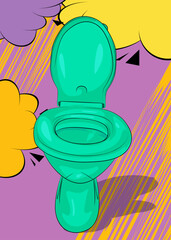 Cartoon Flush Toilet, comic book Restroom. Retro vector comics pop art design.