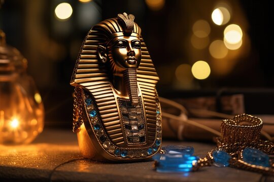 Pharaoh Portrait Glow: Capture jewelry against a small portrait of a Pharaoh.