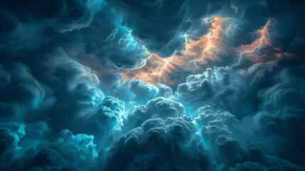 Texture of turbulent dark storm clouds with a hint of lighting flashing within. - obrazy, fototapety, plakaty