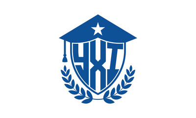 YXI three letter iconic academic logo design vector template. monogram, abstract, school, college, university, graduation cap symbol logo, shield, model, institute, educational, coaching canter, tech