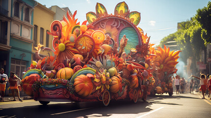 Photo of Dynamic carnival parade with festive - obrazy, fototapety, plakaty