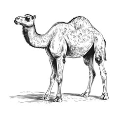 Camel dessert animal old engraving style drawing