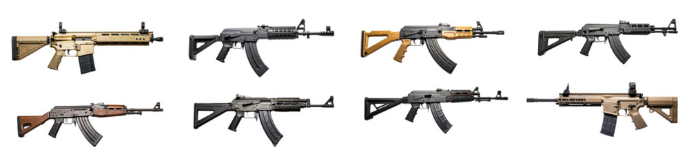 Collection of side view of a Type 56 assault rifle isolated on transparency background PNG - obrazy, fototapety, plakaty