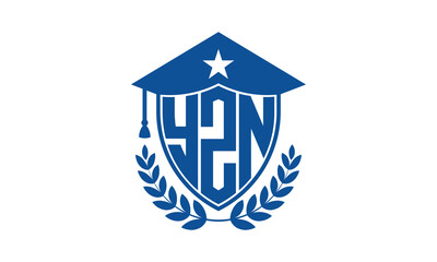 YZN three letter iconic academic logo design vector template. monogram, abstract, school, college, university, graduation cap symbol logo, shield, model, institute, educational, coaching canter, tech