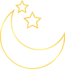 Line gold star and crescent moon png clipart element for banner print design element illustration
