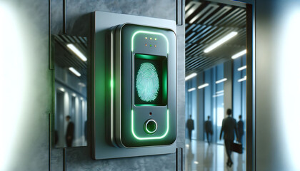 Modern Biometric Security Scanner in Corporate Hallway