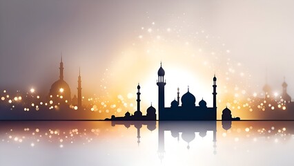 Naklejka premium Silhouette of mosque at sunset with copy space.