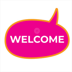 sticker. icon . Welcome lettering sign with black / gold stars. Handwritten modern brush lettering on white background. Text for postcard, invitation, T-shirt print design, banner, poster, web, icon. 