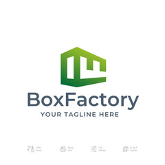  Negative Space Box Factory Logo Icon Design Vector Template