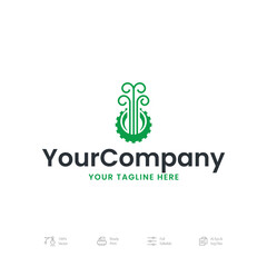 Monogram Flat Green Gear Logo Icon Design Vector Template