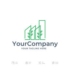 Monoline Tree Factory Logo Icon Design Vector Template