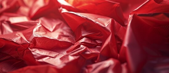 a close up of a piece of crumpled red paper . High quality
