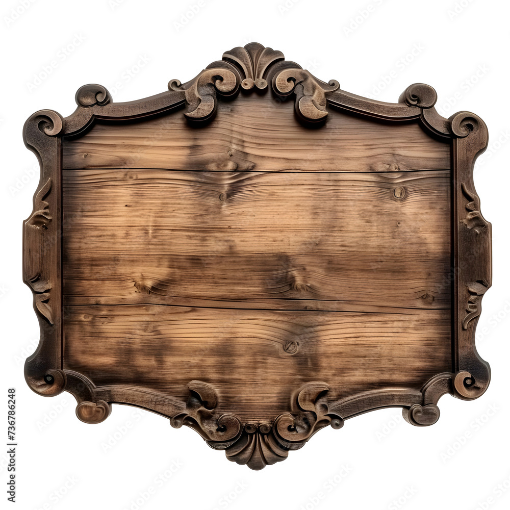 Wall mural oblong decorative wooden signboard isolated on transparent or white background, png