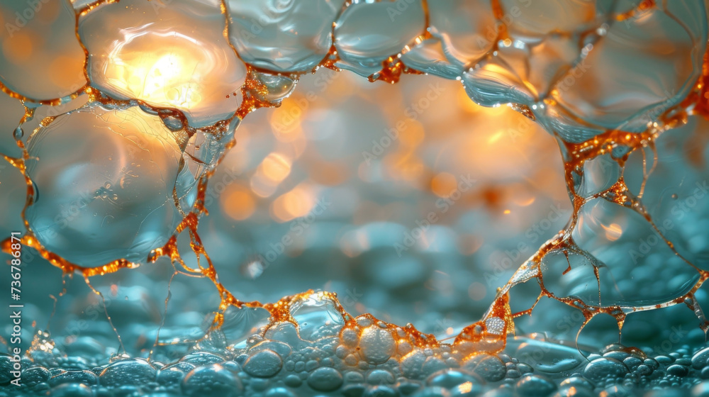 Aufkleber closeup of a burst bubble displaying a smooth and bubbly texture resembling melted gl.