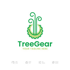 Modern Flat Tree Gear logo Template