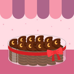 Delicious chocolate cashew cookies in jar with ribbon illustration