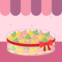 Delicious gem rose cookies in jar with ribbon illustration