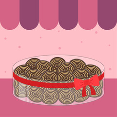 Delicious kuping gajah cookies in jar with ribbon illustration