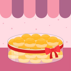 Delicious nastar cookies in jar with ribbon illustration