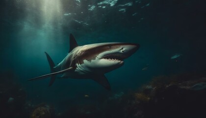shark swimming in the blue ocean