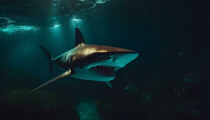 shark swimming in the blue ocean