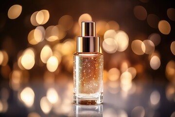 serum cosmetic, luxury bottle on white mirror background, . Design for a moisturizing cream and serum. Concept of vitamins for beauty and heal. 