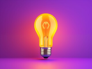 Abstract Yellow Light Bulb Isolated on Purple Background. Generative AI