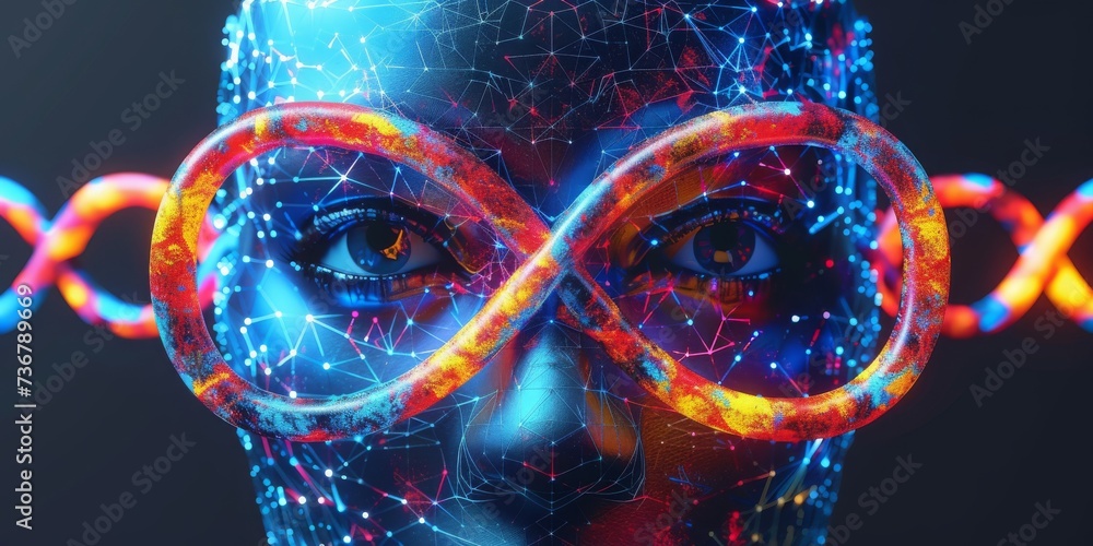 Poster An AI Entity with Holographic Infinity Glasses, Representing the Convergence of Technology and Enhanced Perception, Generative AI