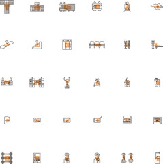 駅関連のアウトラインアイコンイラストセット　オレンジ