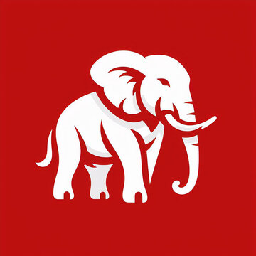 minimalist elephant white logo in isolated red background  