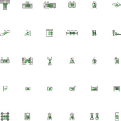 Fototapeta premium 駅関連のアウトラインアイコンイラストセット 緑