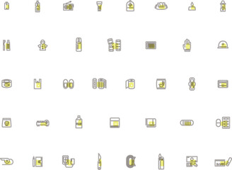 アウトラインの防災グッズアイコンセット　黄色