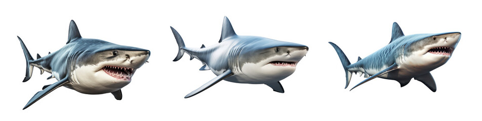 A realistic giant shark with a frontal pose, on transparency background PNG