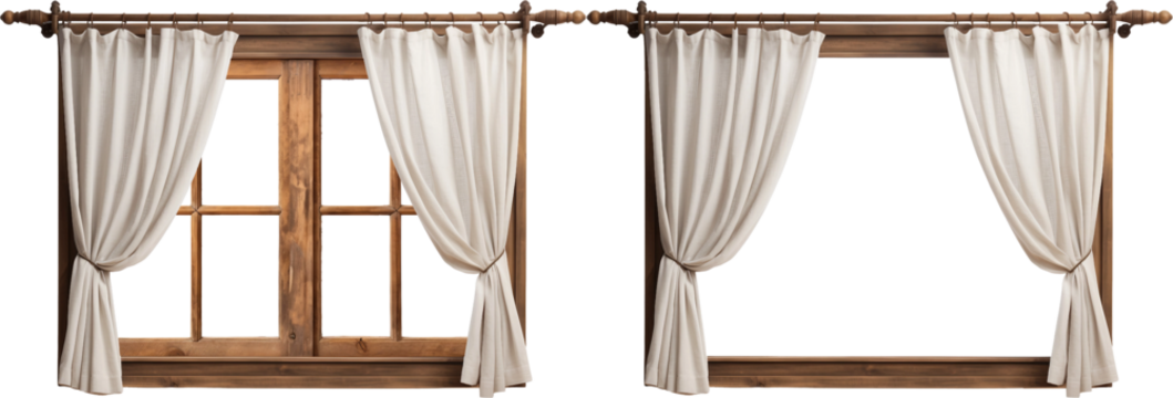 curtains and window isolated on white background