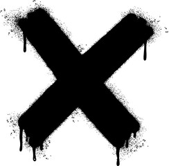 Spray Painted Graffiti sign NO Sprayed isolated with a white background. graffiti font x with over spray in black over white.