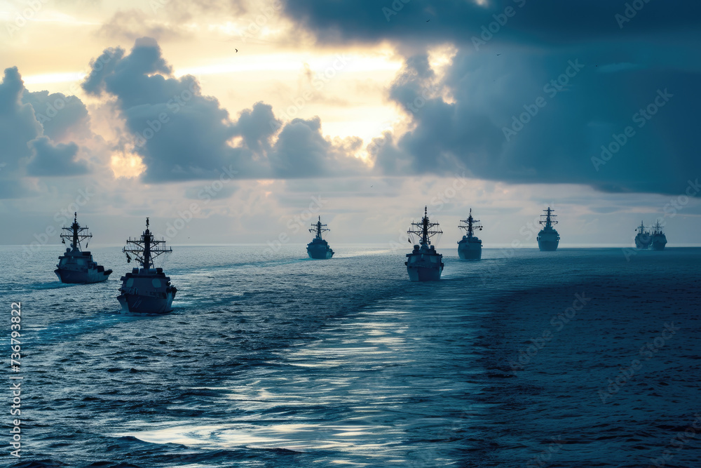 Wall mural Navy Vessels in the Pacific as Part of a Carrier Strike Group - Wall murals