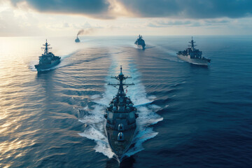 Navy Vessels in the Pacific as Part of a Carrier Strike Group - obrazy, fototapety, plakaty