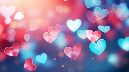 Abstract 3D colourful pastel heart sparkle lights bokeh background. New year-valentine's day. for artwork graphic design. copy text space.