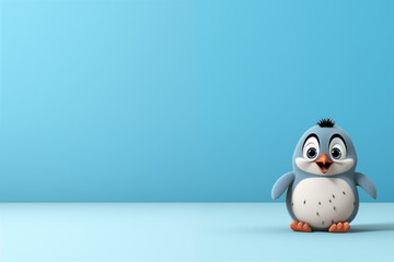 Obraz premium 3d rendering of a cute penguin standing in front of a blue wall